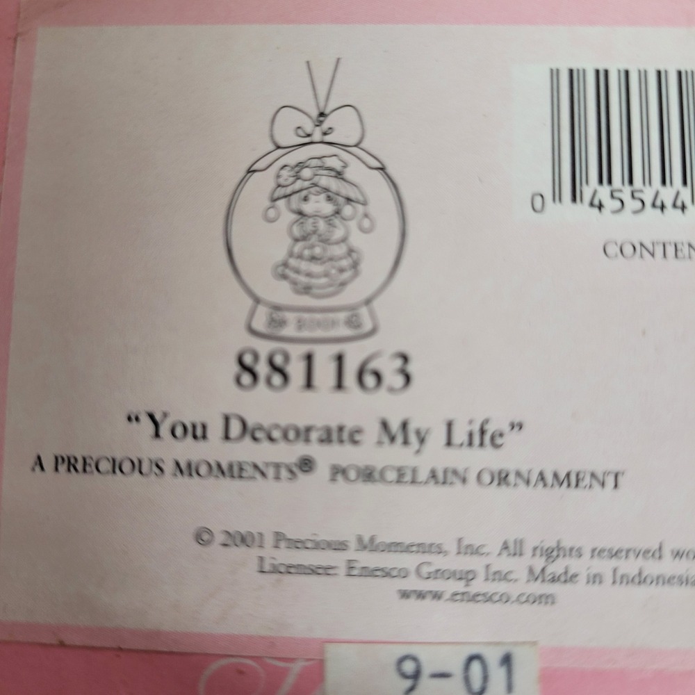 Precious Moments You Decorate My Life 2001 Porcelain Ball Ornament 881163